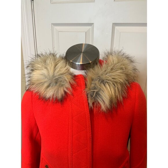 J. C Red Chateau Parka Stadium Cloth Nello Gori Faux Fur Hood Coat, Size 0 - Picture 3 of 8